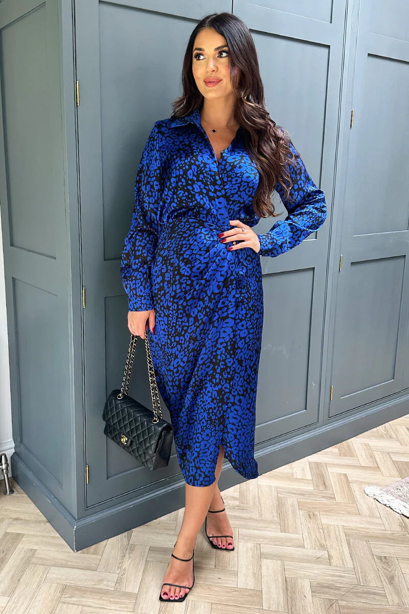 Cobalt Animal Print Collared Midi Dress - Swimclubus