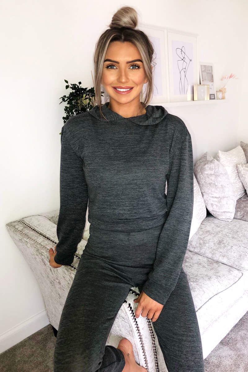 Charcoal Cropped Hoodie Lounge Set - Swimclubus