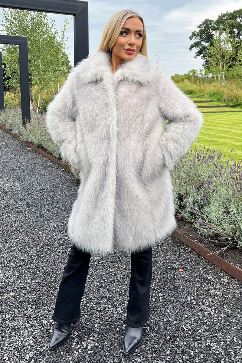 Cream Tipped Faux Fur Long Jacket - Swimclubus