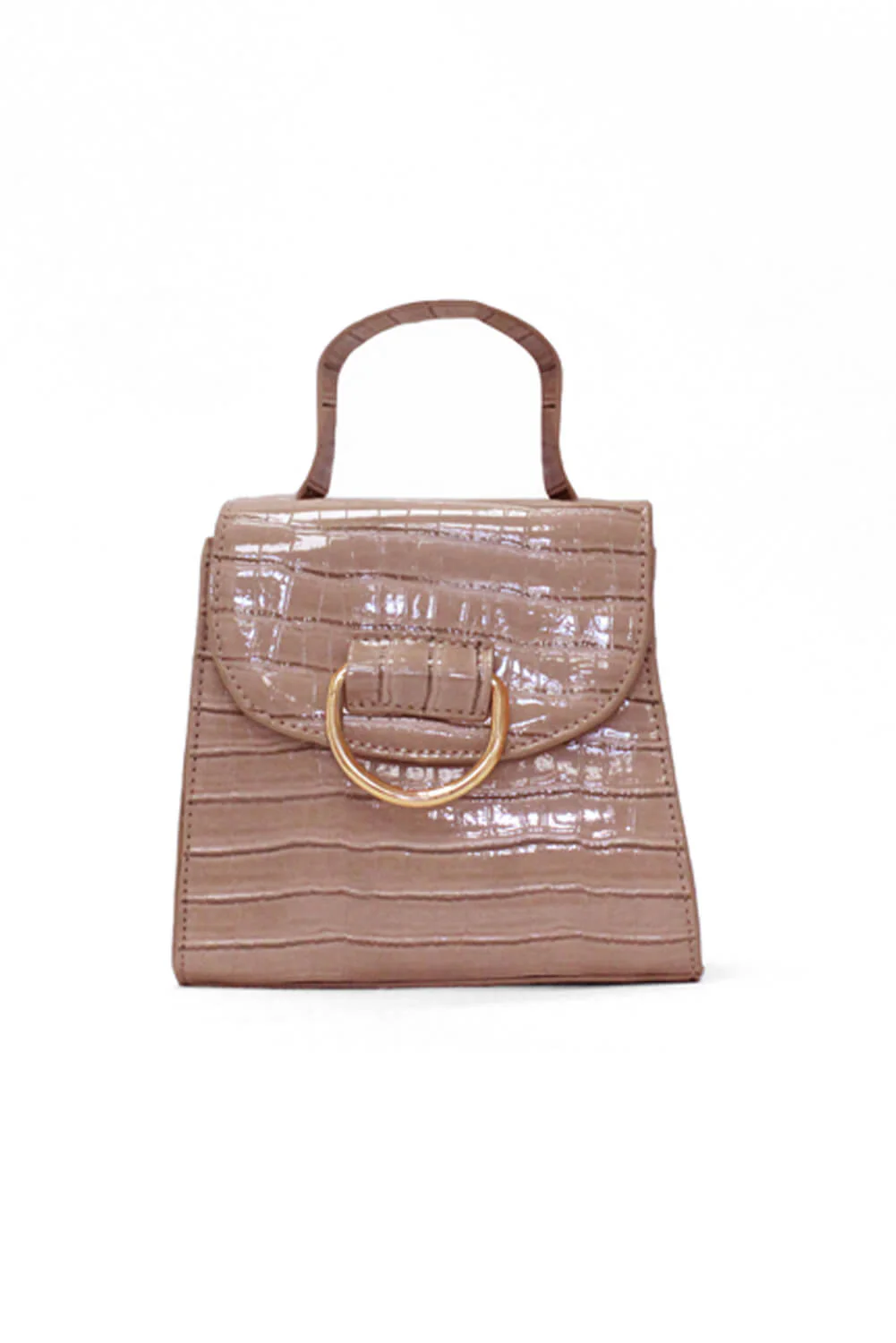 Nude Croc Mini Patent Bag With Gold Ring - Swimclubus