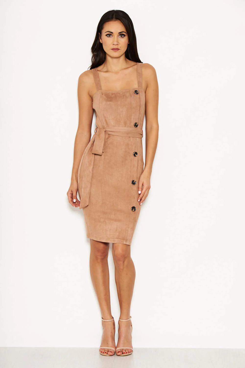 Mink Suede Button Front Belted  Dress - Swimclubus