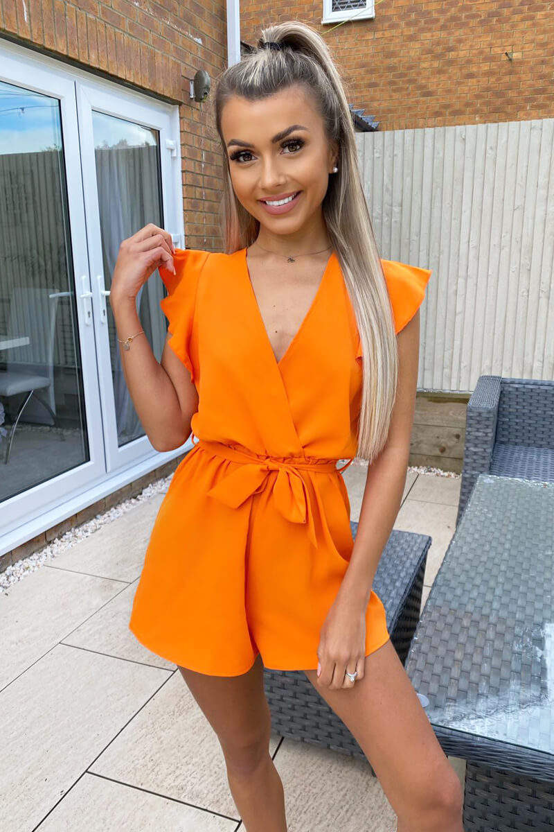 Orange V-Neck Wrap Playsuit - Swimclubus