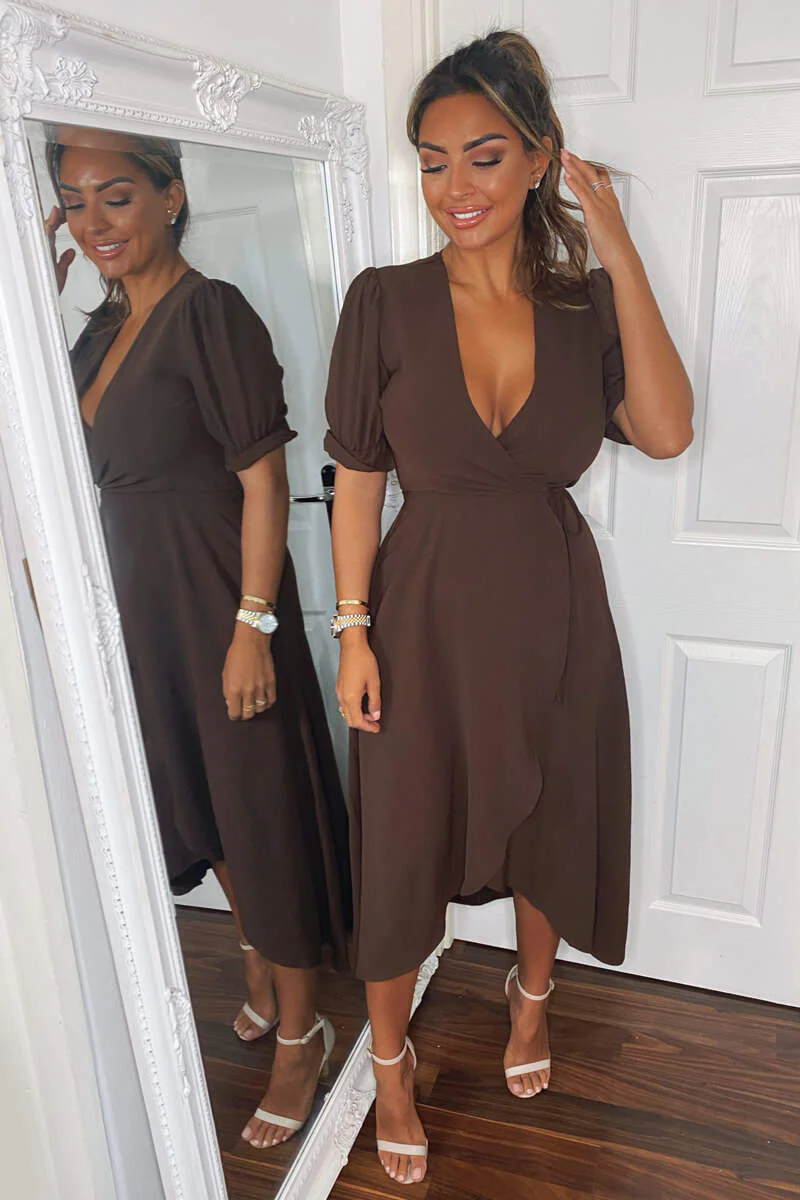 Chocolate Wrap Side Tie Midi Dress - Swimclubus