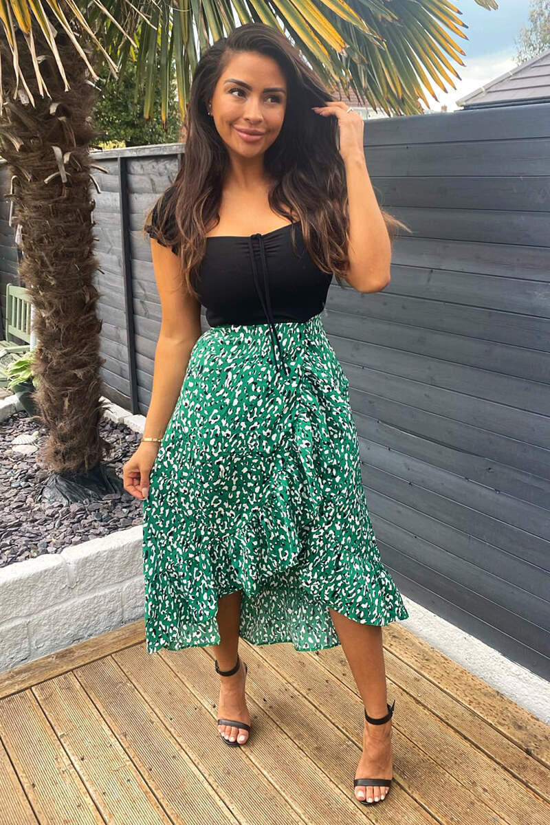 Green Printed Wrap 2 in 1 Midi Dress - Swimclubus