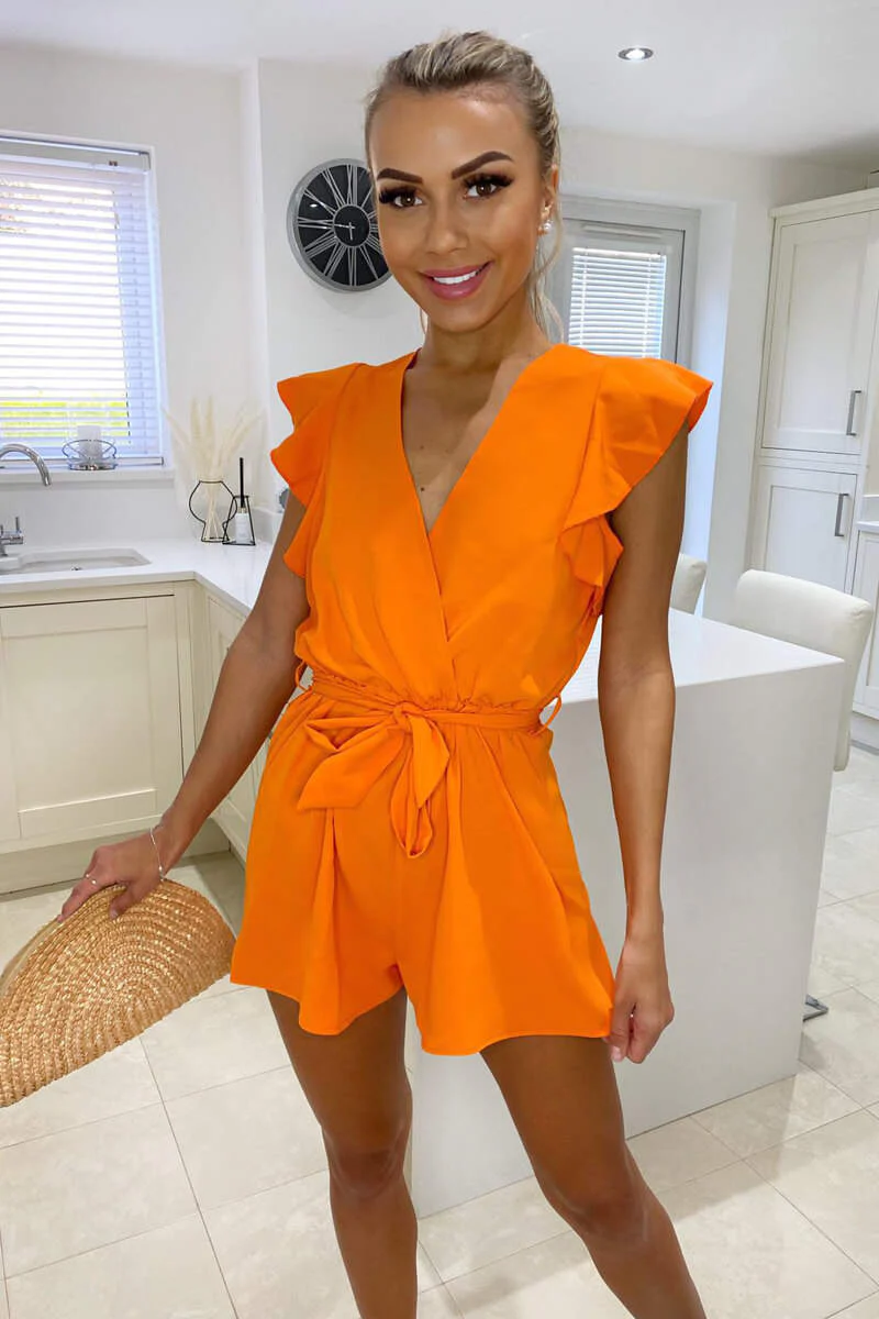 Orange V-Neck Wrap Playsuit - Swimclubus