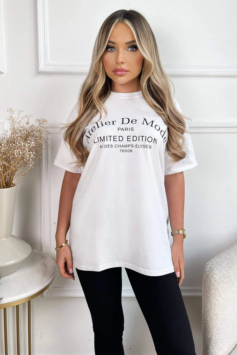 White Atelier Slogan T-Shirt - Swimclubus