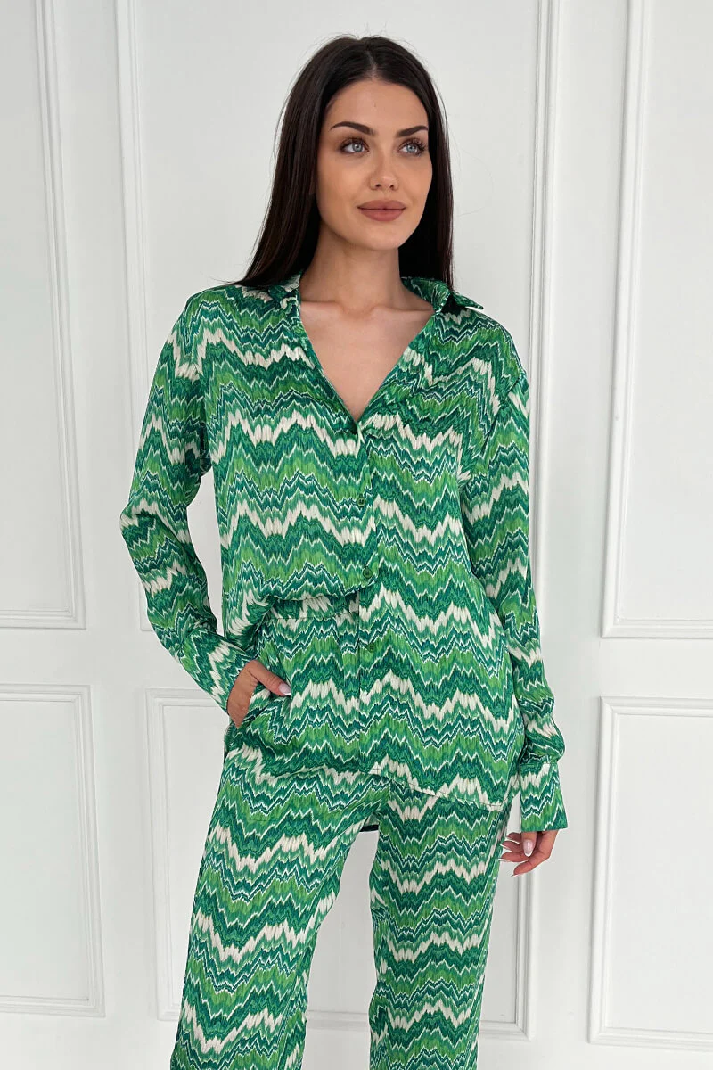 Green Abstract Printed Long Sleeve Shirt - Swimclubus