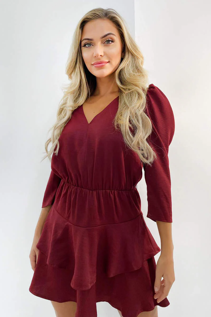Wine Tiered Mini Dress - Swimclubus