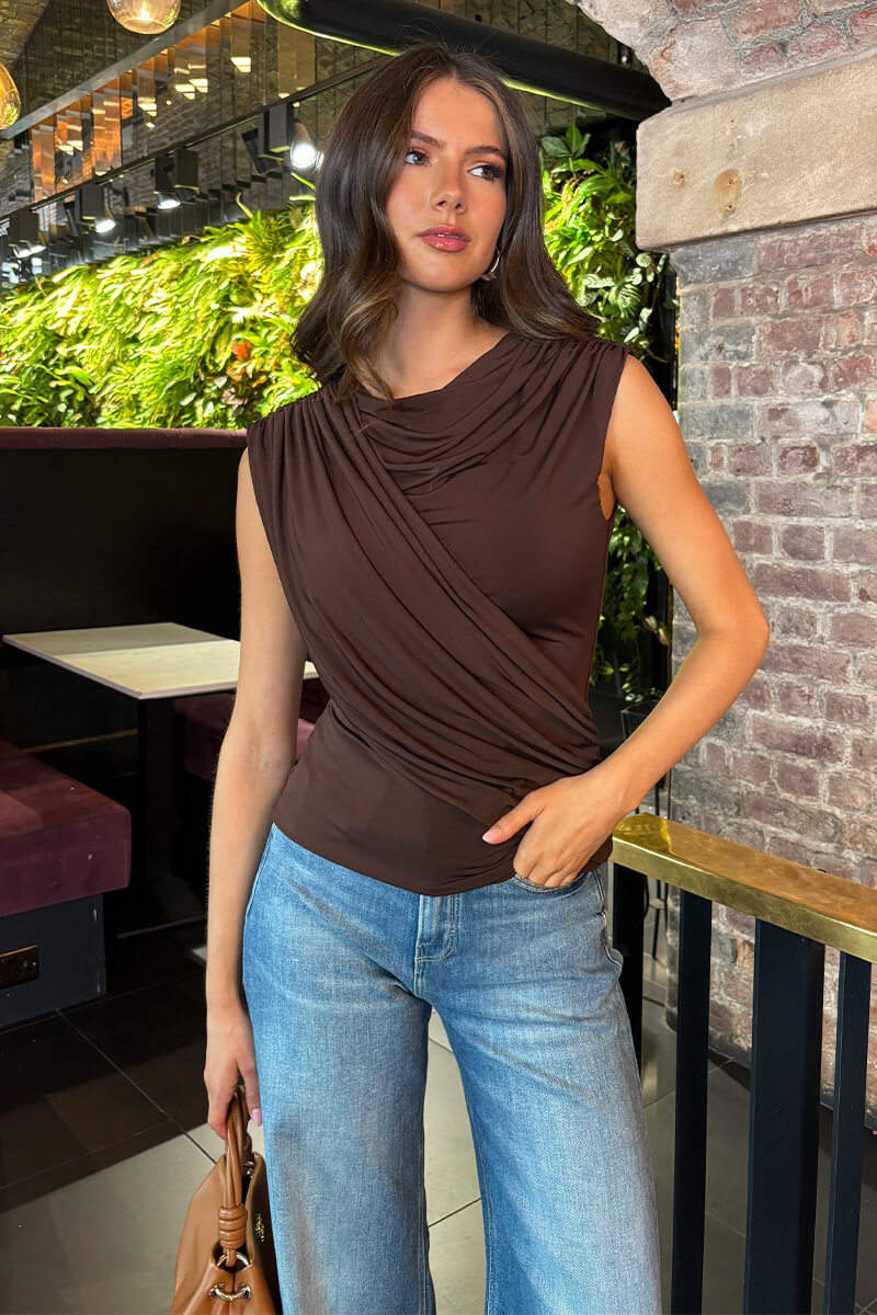 Chocolate Draped Front Top - Swimclubus