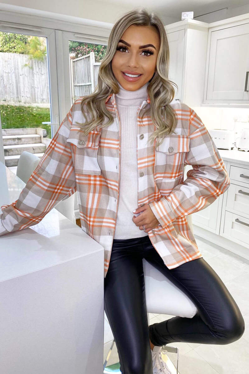 Orange Checked Shirt Jacket - Swimclubus