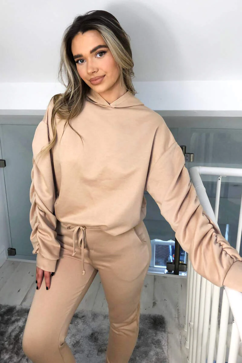 Stone Ruched Sleeve Lounge Set - Swimclubus