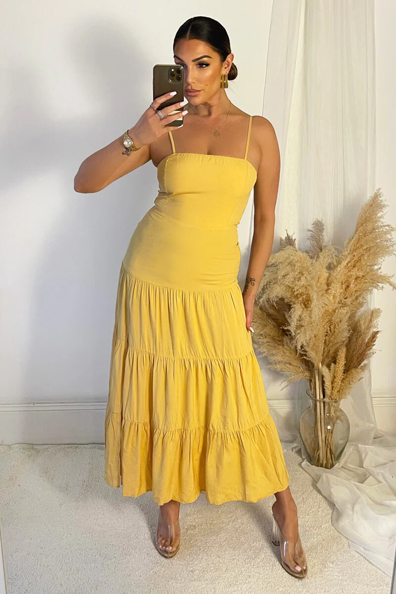 Yellow Strappy Smock Midi Dress - Swimclubus