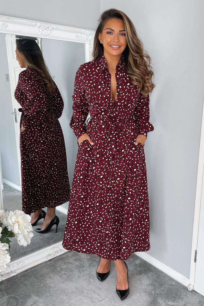 Plum Animal Print Button Up Midi Dress - Swimclubus