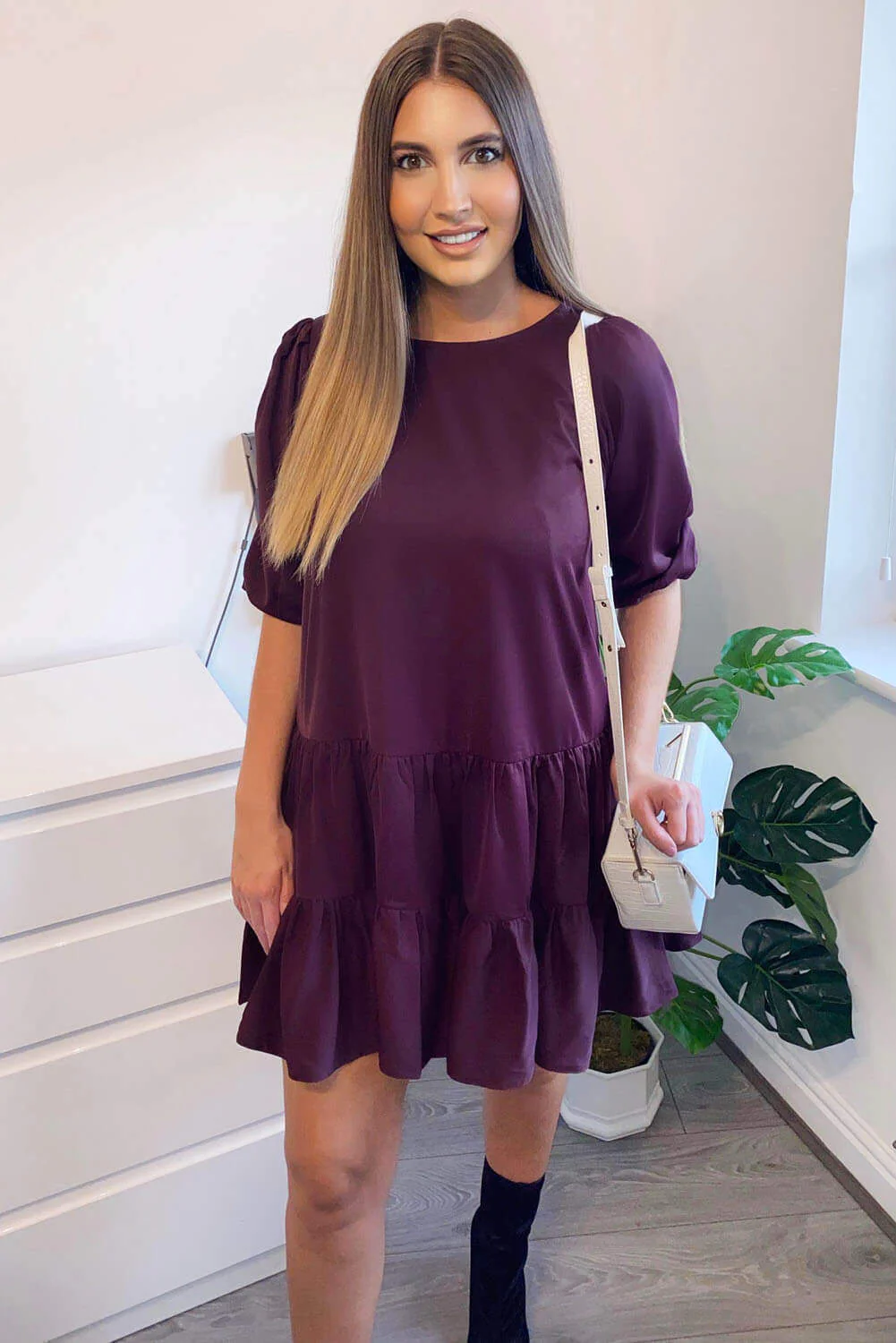 Plum Frill Swing Dress - Swimclubus