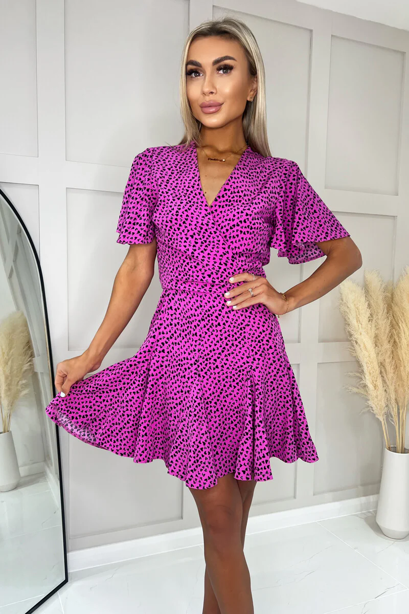 Hot Pink Heart Print Skater Dress - Swimclubus