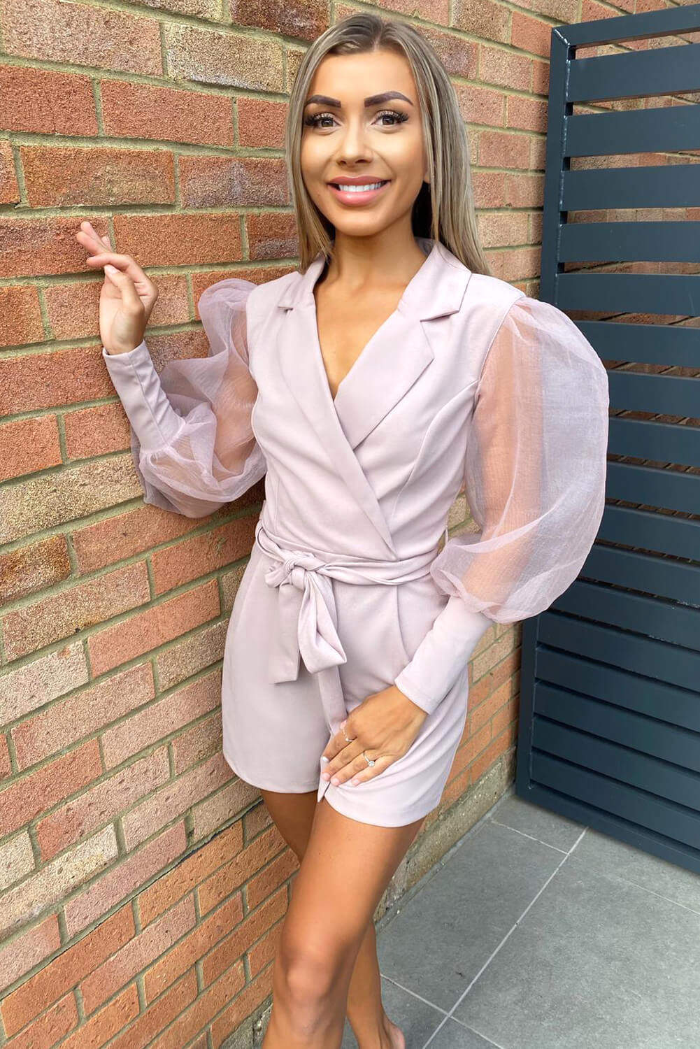 Mushroom Puff Sleeve Blazer Playsuit - Swimclubus