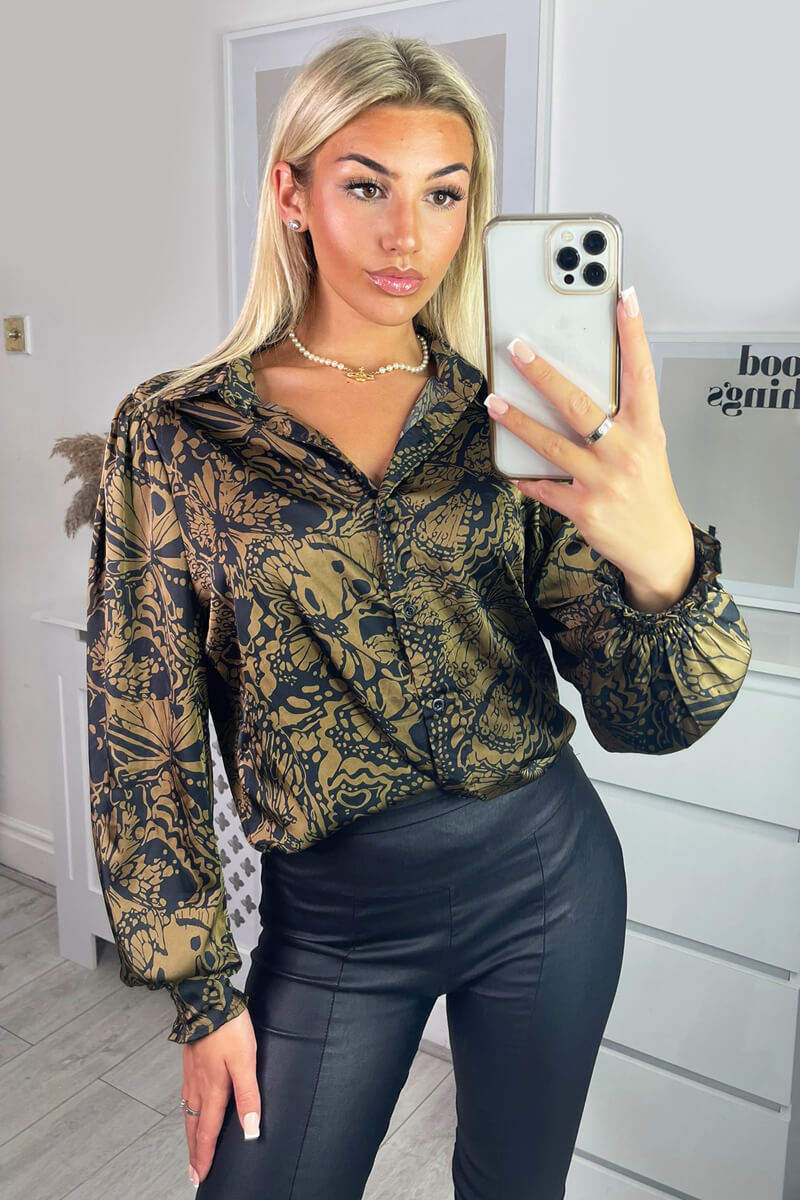 Black Butterfly Printed Button Up Shirt - Swimclubus
