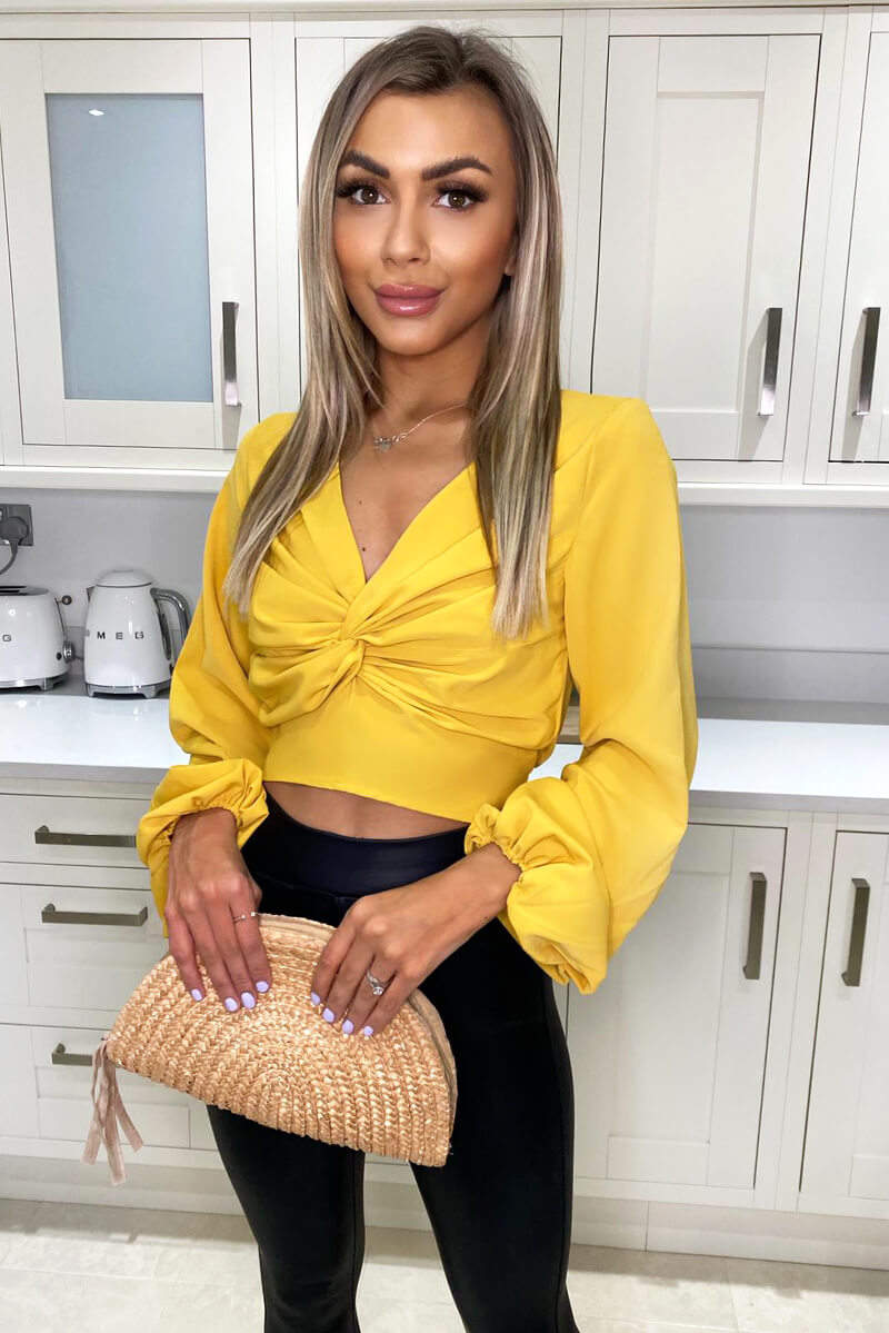 Yellow Front Knot Crop Top - Swimclubus