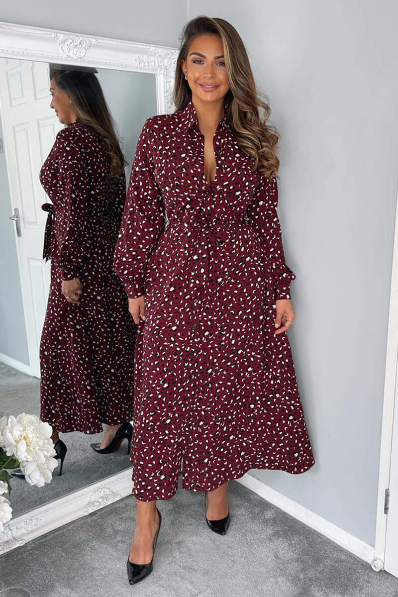 Plum Animal Print Button Up Midi Dress - Swimclubus