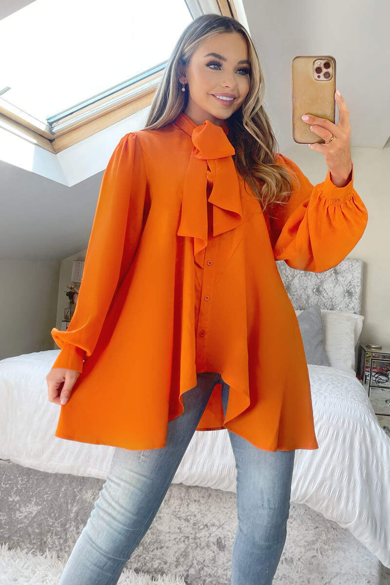 Orange Tie Neck Shirt - Swimclubus