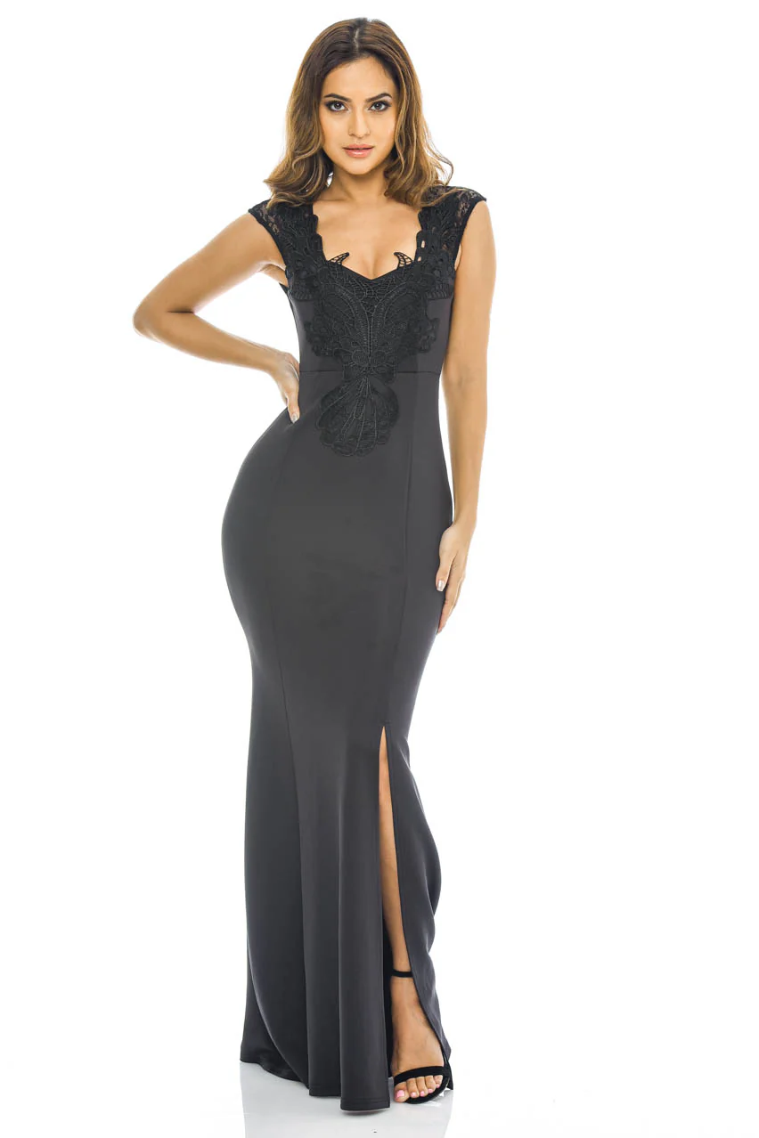 Black Crochet Detail Maxi   Dress - Swimclubus