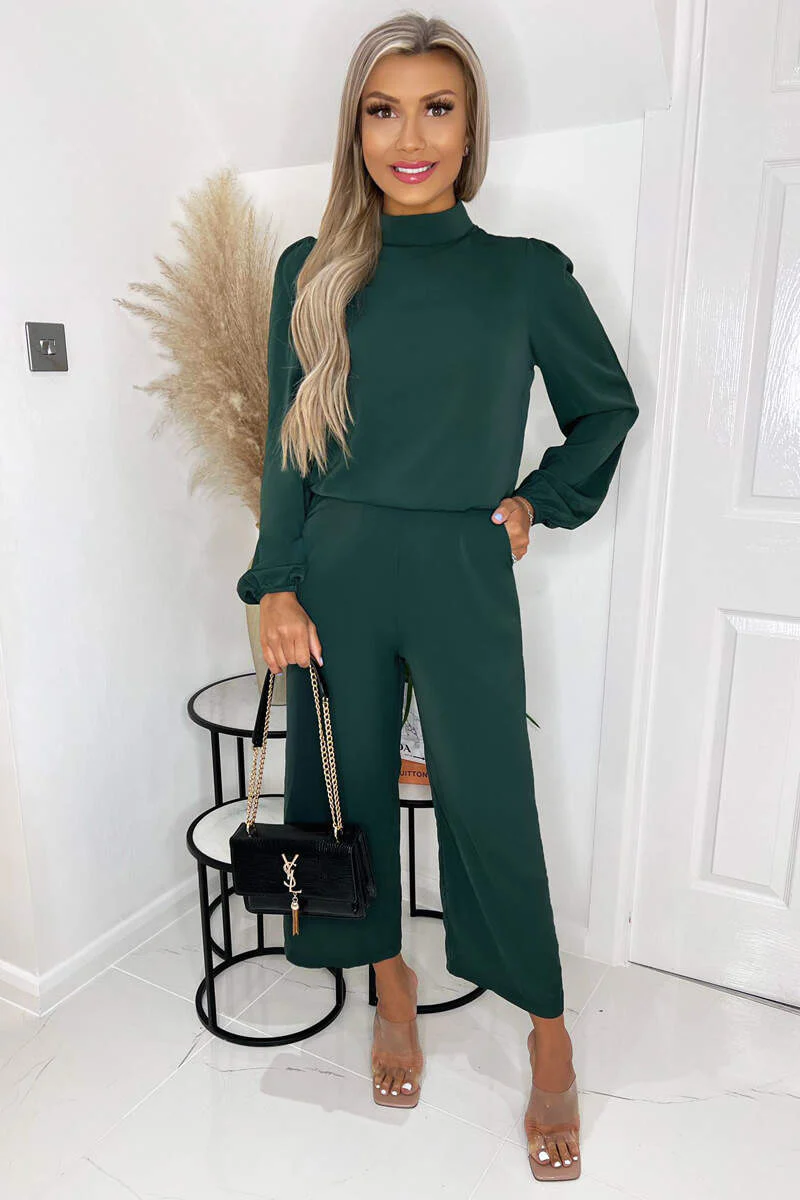 Teal Round Neck Long Sleeve Jumpsuit - Swimclubus
