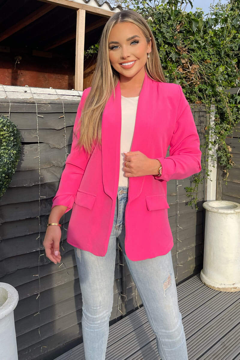 Pink Ruched Detail Sleeve Blazer - Swimclubus