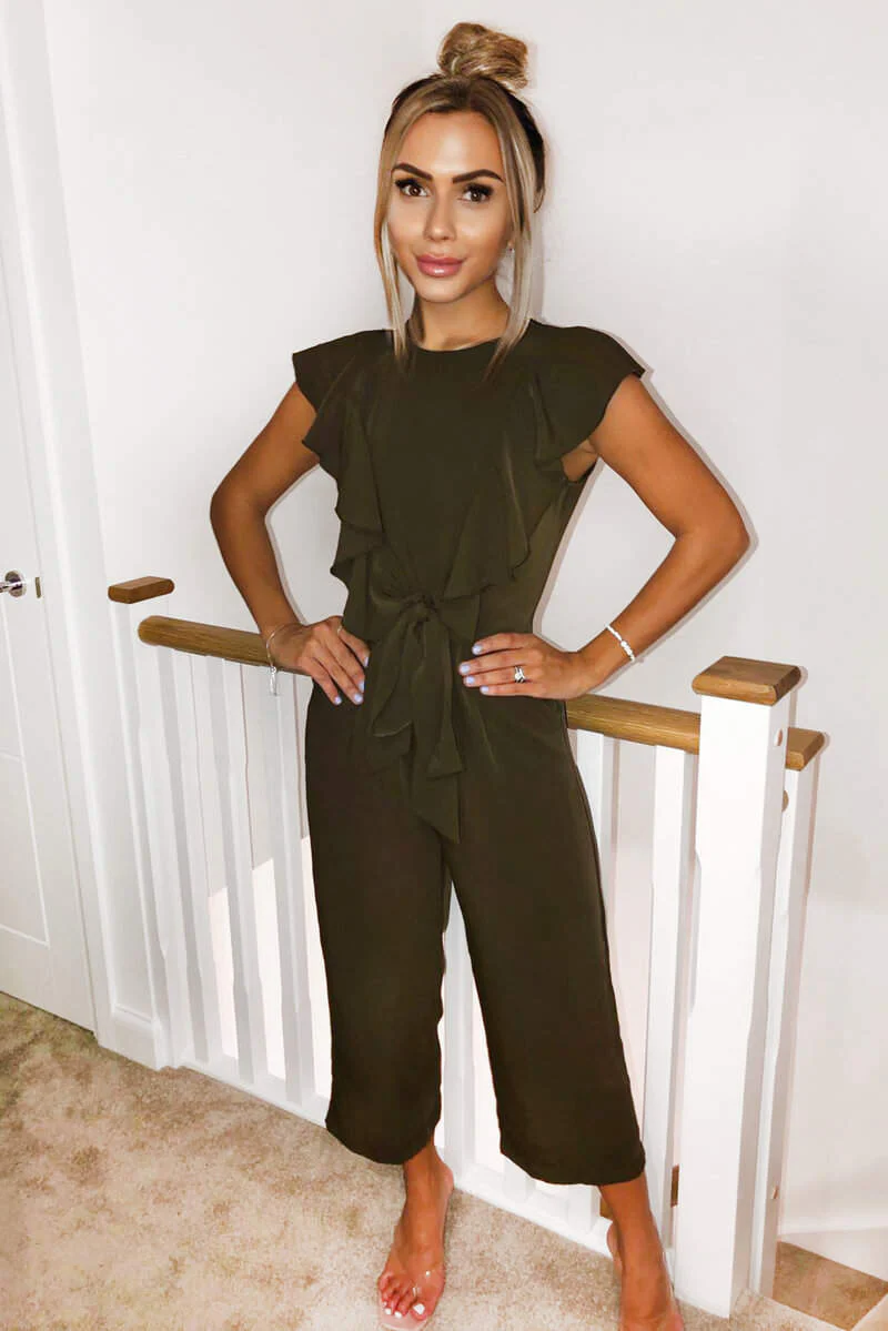 Olive Frill Tie Culotte Jumpsuit - Swimclubus