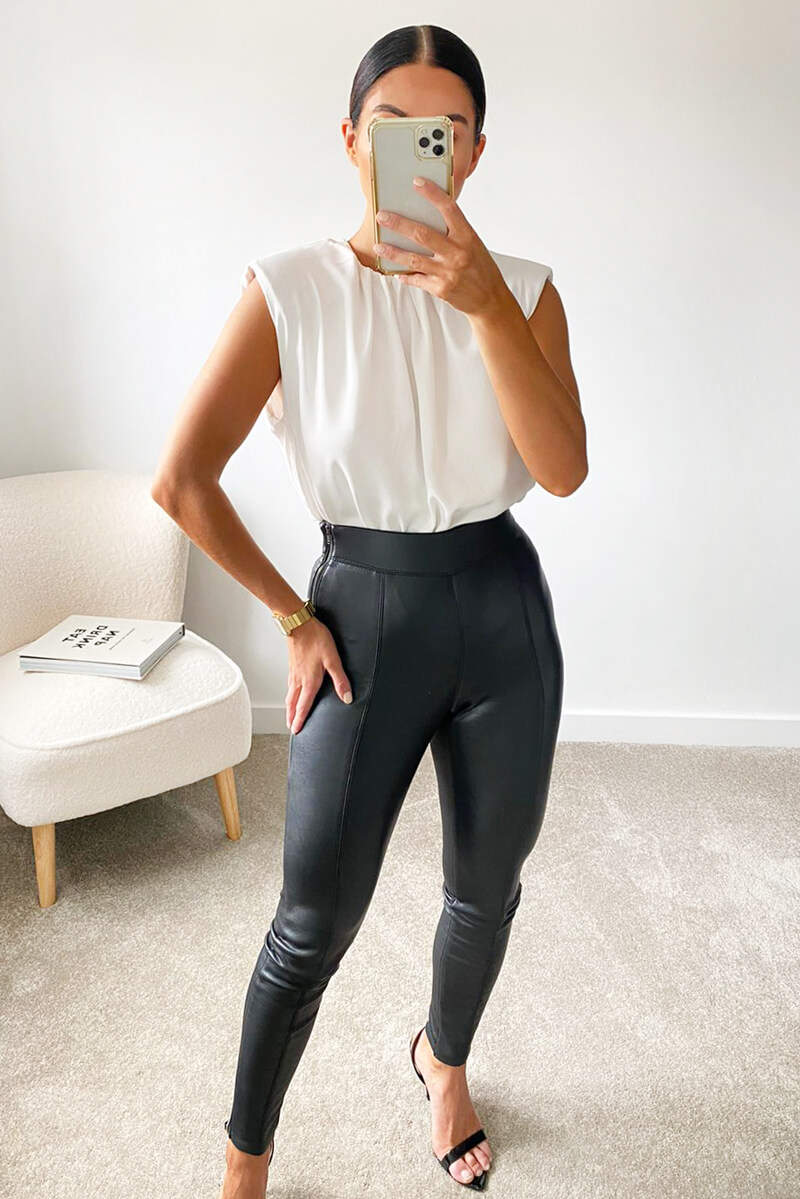 Cream Padded Shoulder Sleeveless Blouse - Swimclubus