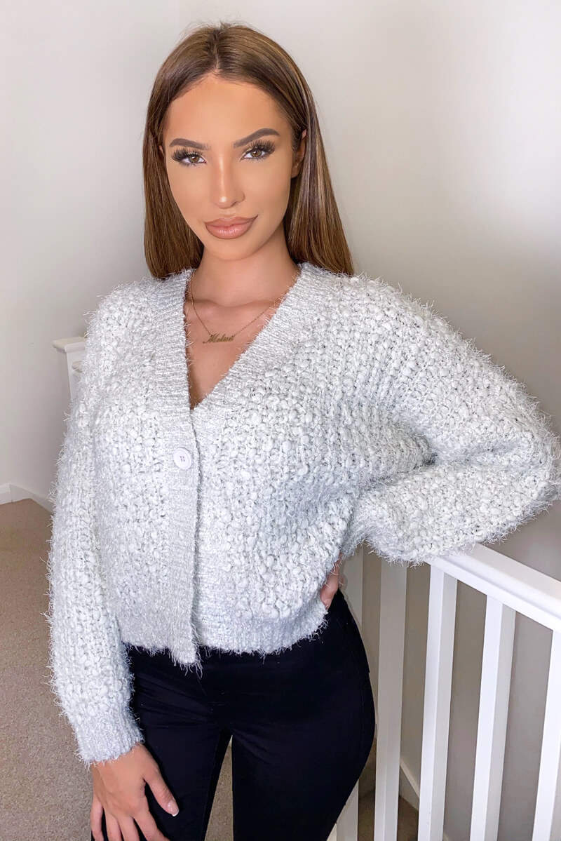 Silver Chunky Knit Cardigan - Swimclubus