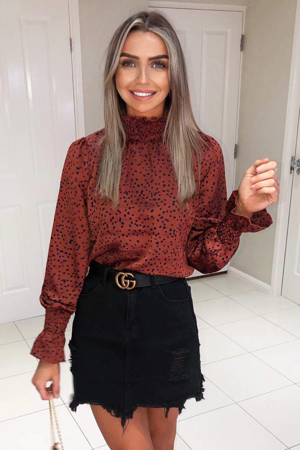 Rust Spotty High Neck Elasticated Top - Swimclubus