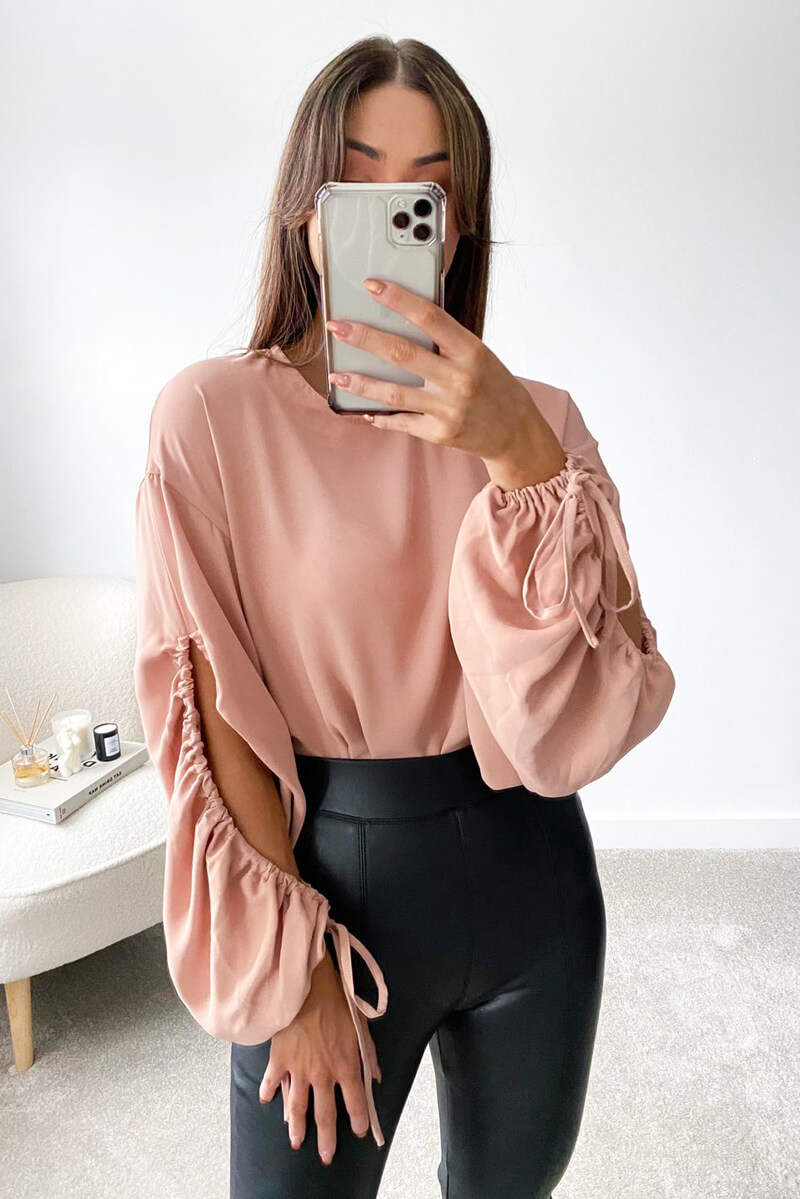 Nude Key Hole Sleeve Blouse - Swimclubus