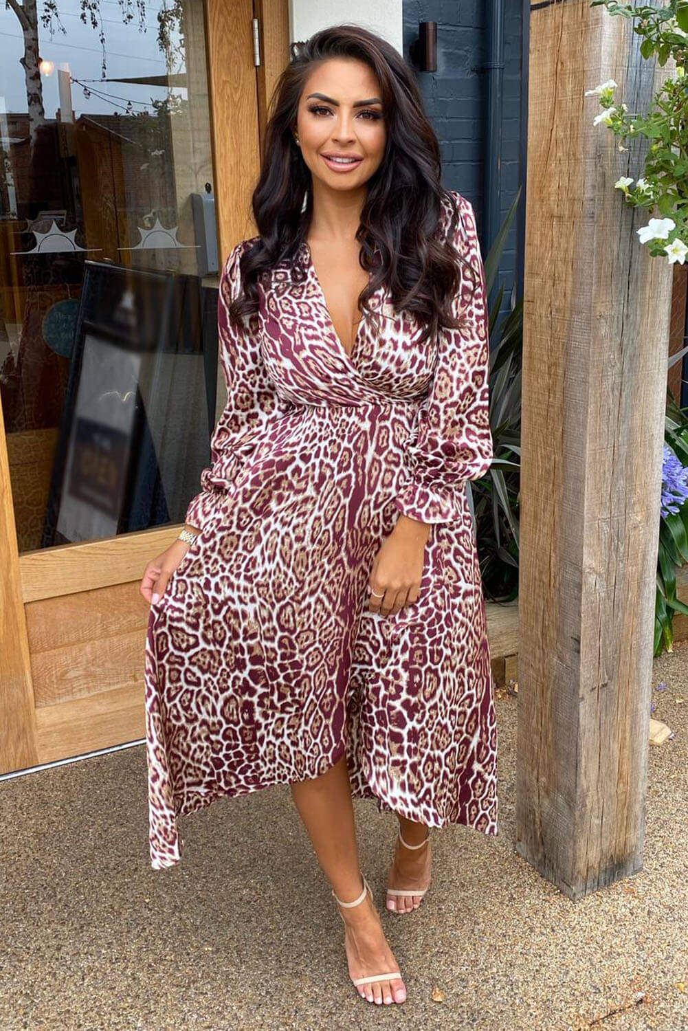 Plum Printed Wrap Midi Dress - Swimclubus