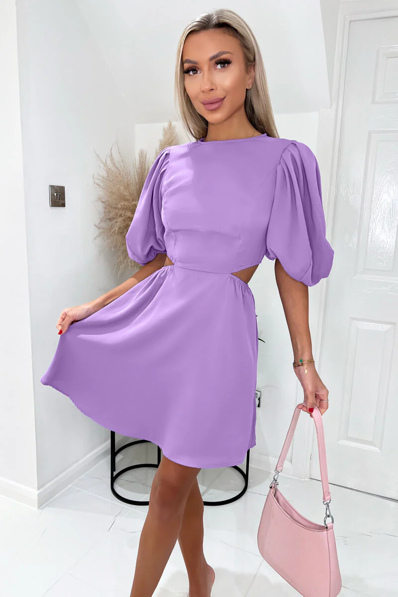 Lilac Cut Out Round Neck Mini Dress - Swimclubus