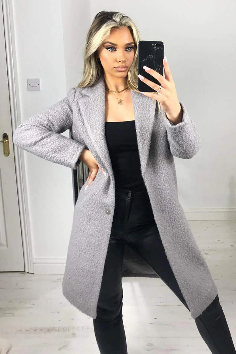 Grey Long Teddy Coat - Swimclubus
