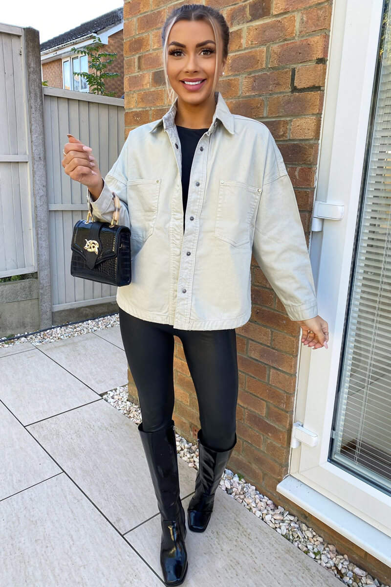 Stone Denim Double Pocket Shirt Jacket - Swimclubus