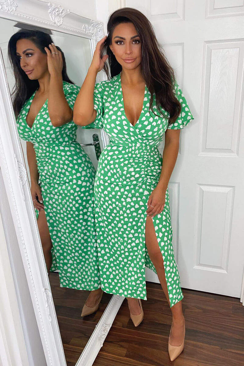 Green Heart Print Midi Dress - Swimclubus