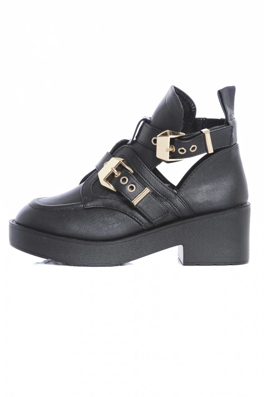 Cut Out Side Buckle Boots - Swimclubus