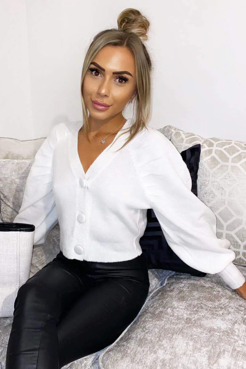 Cream Cropped Button Up Cardigan - Swimclubus