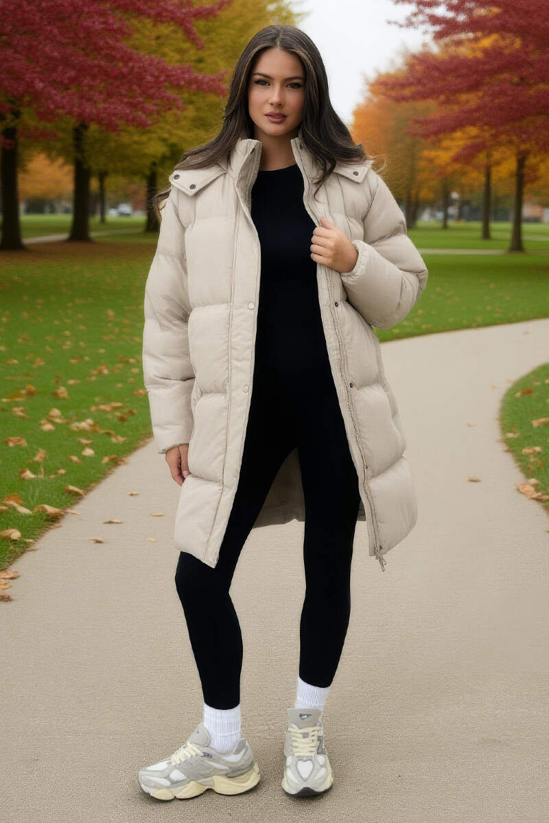 Oyster Hooded Longline Puffer Coat - Swimclubus