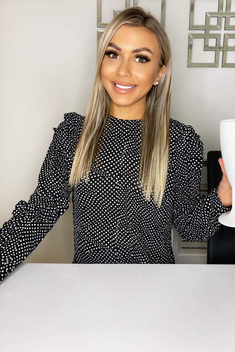 Black Frill Sleeve Polka Dot Top - Swimclubus