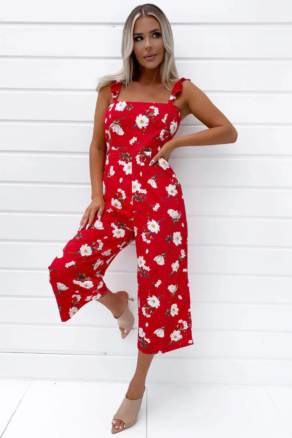 Red Floral Printed Jumpsuit - Swimclubus