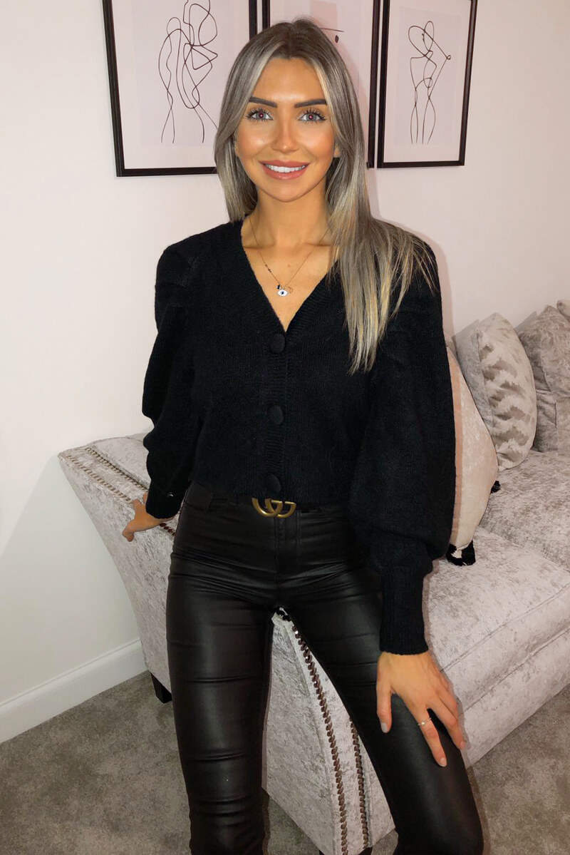 Black Cropped Button Up Cardigan - Swimclubus