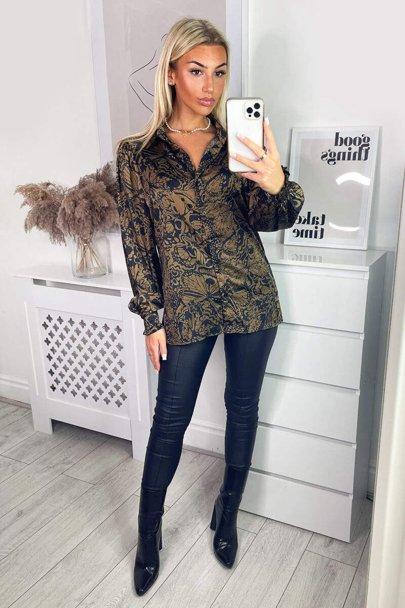 Black Butterfly Printed Button Up Shirt - Swimclubus