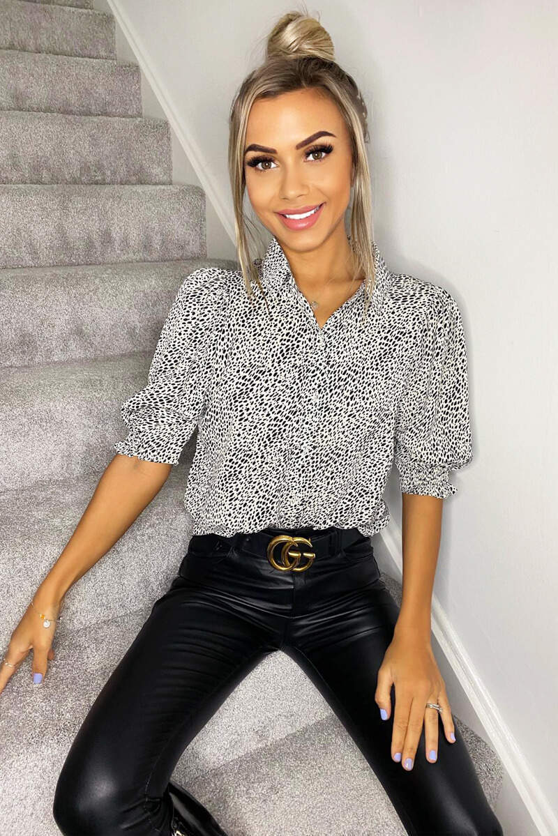 Cream Dalmatian Print Short Sleeve Shirt - Swimclubus