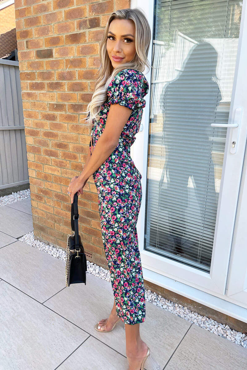 Multi Floral Milkmaid Jumpsuit - Swimclubus