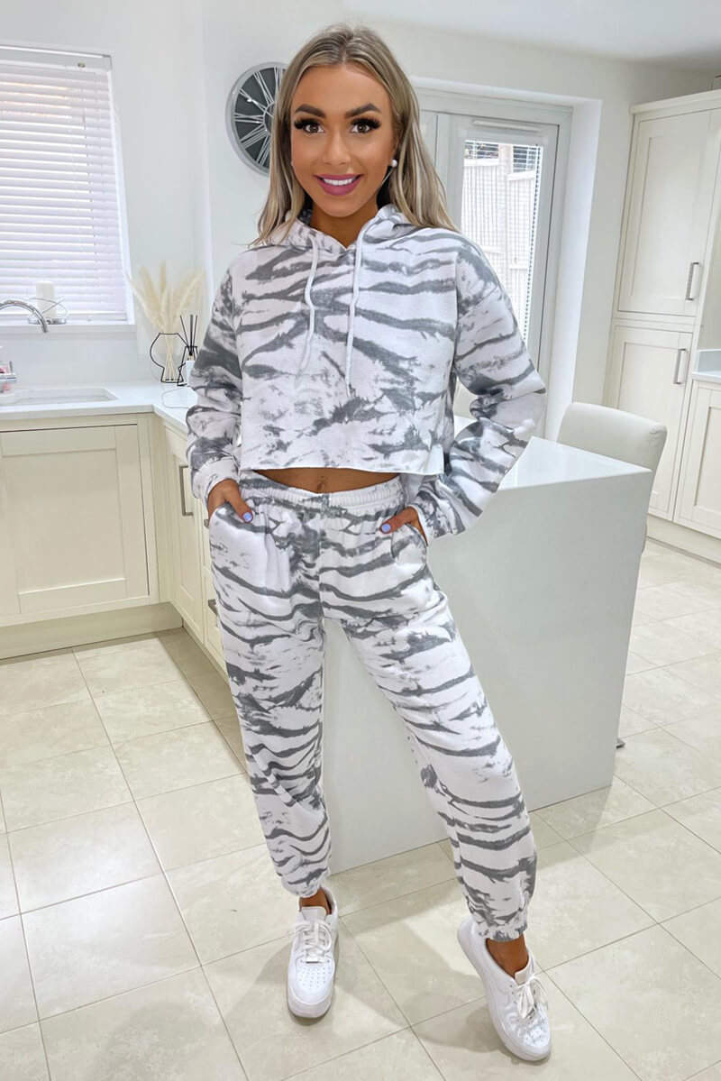 Grey Tie Dye Cropped Hoodie - Swimclubus