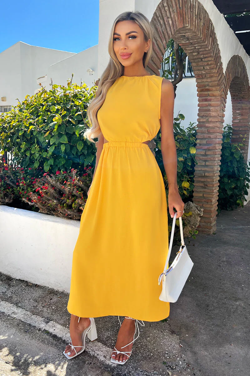 Yellow Cut Out Midi Dress - Swimclubus