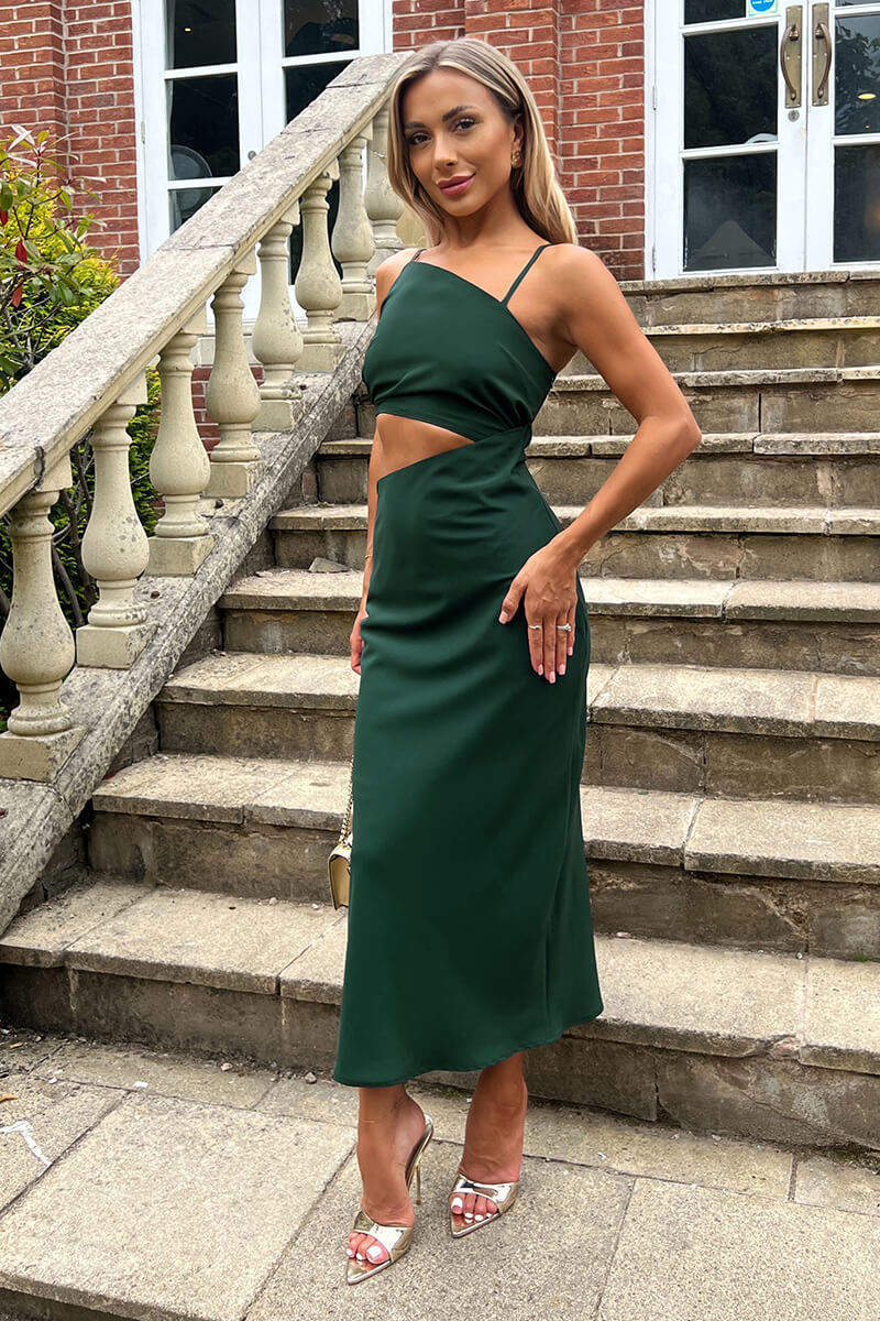 Teal Asymmetric Cut Out Midi Dress - Swimclubus