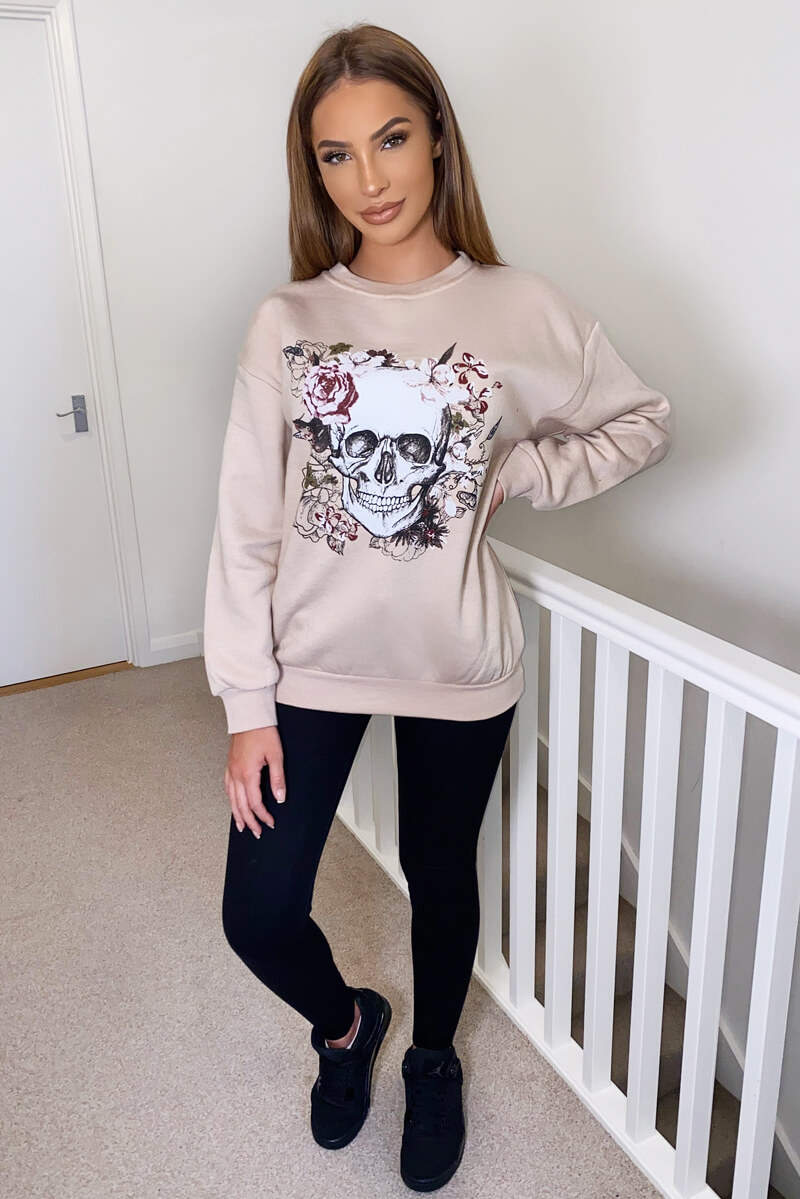 Stone Skull Printed Sweatshirt - Swimclubus